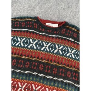 Vintage Trend Basics Sweater Mens Large Black‎ Multicolor Fair Isle Knit 90s